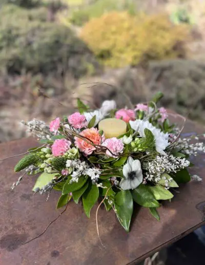table arrangement with candle.