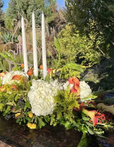 Long low dining table flowers