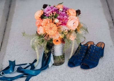 Bridal bouquet and wedding shoes