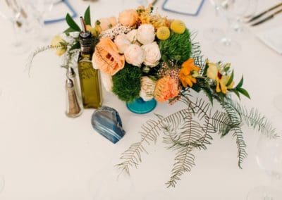 Table setting peach and blue