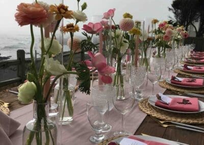 Floral centerpiece on a wedding table.